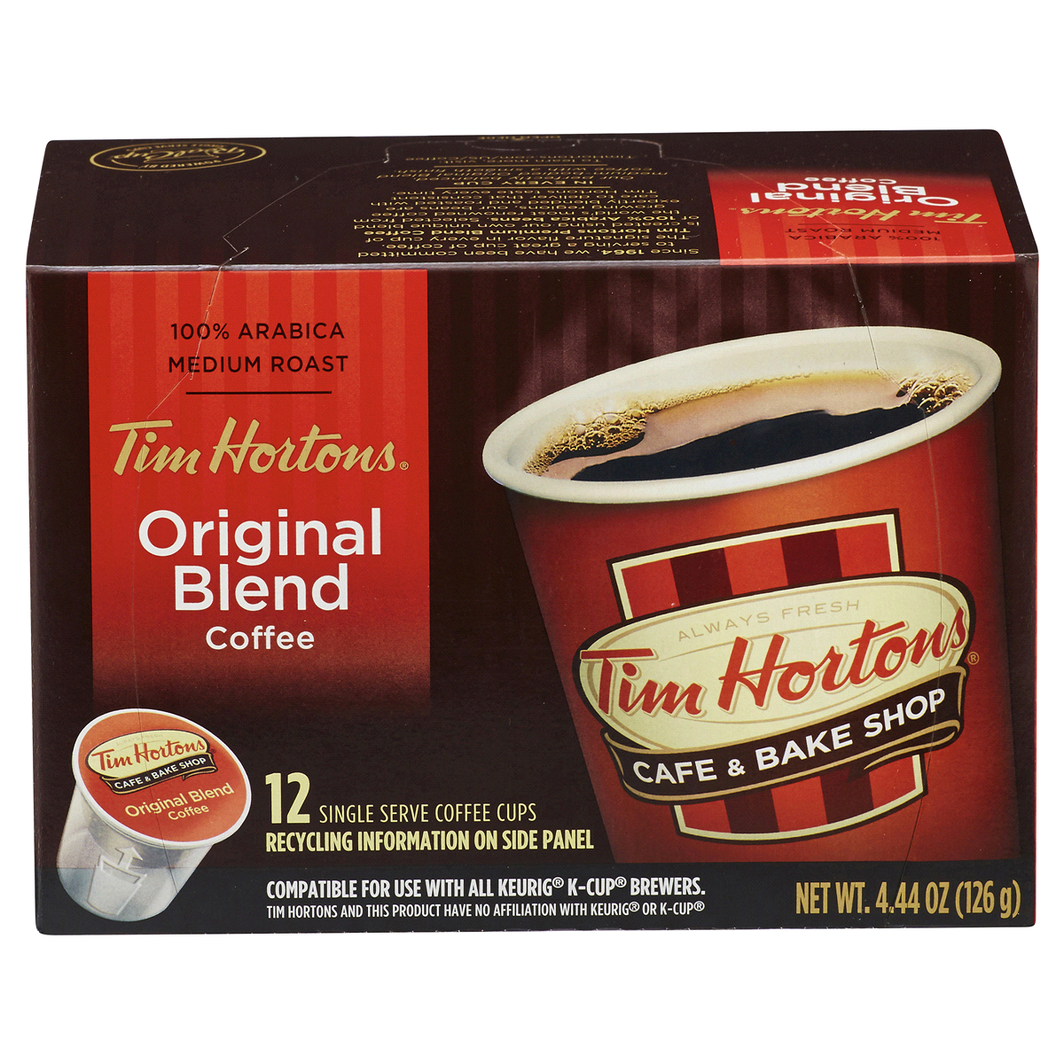 slide 8 of 8, Tim Hortons Premium Ground Coffee Realcup, 12 ct
