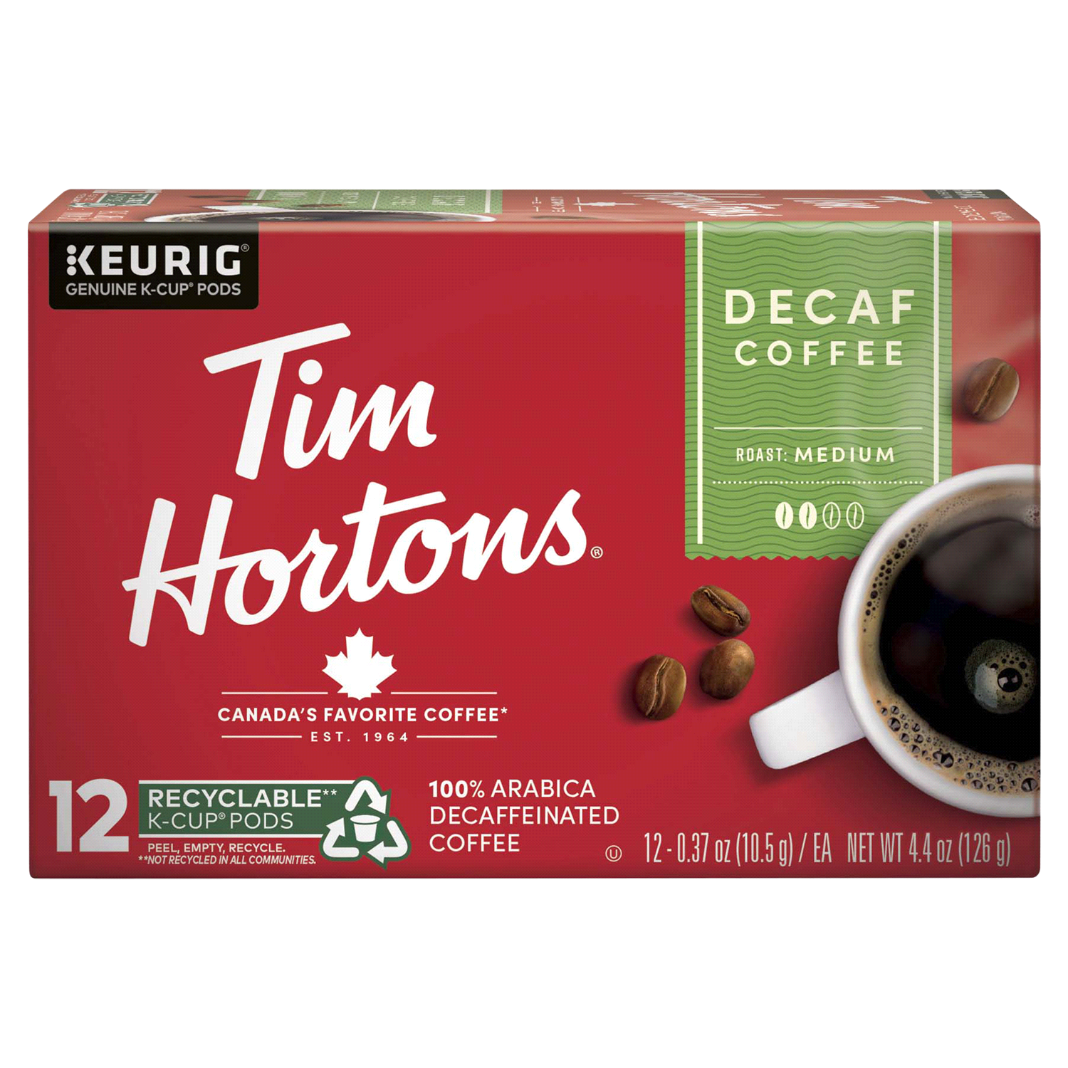 slide 1 of 2, Tim Hortons Decaffeinted Single Serve Coffee Pods - 12 ct, 12 ct