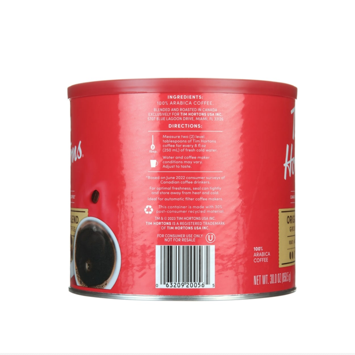 slide 2 of 2, Tim Hortons Ground 100% Arabica Medium Original Blend Coffee 30.0 oz, 30 oz