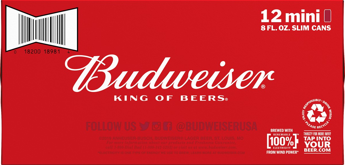 slide 5 of 8, Budweiser Mini Lager Beer 12 ea, 12 ct; 8 fl oz