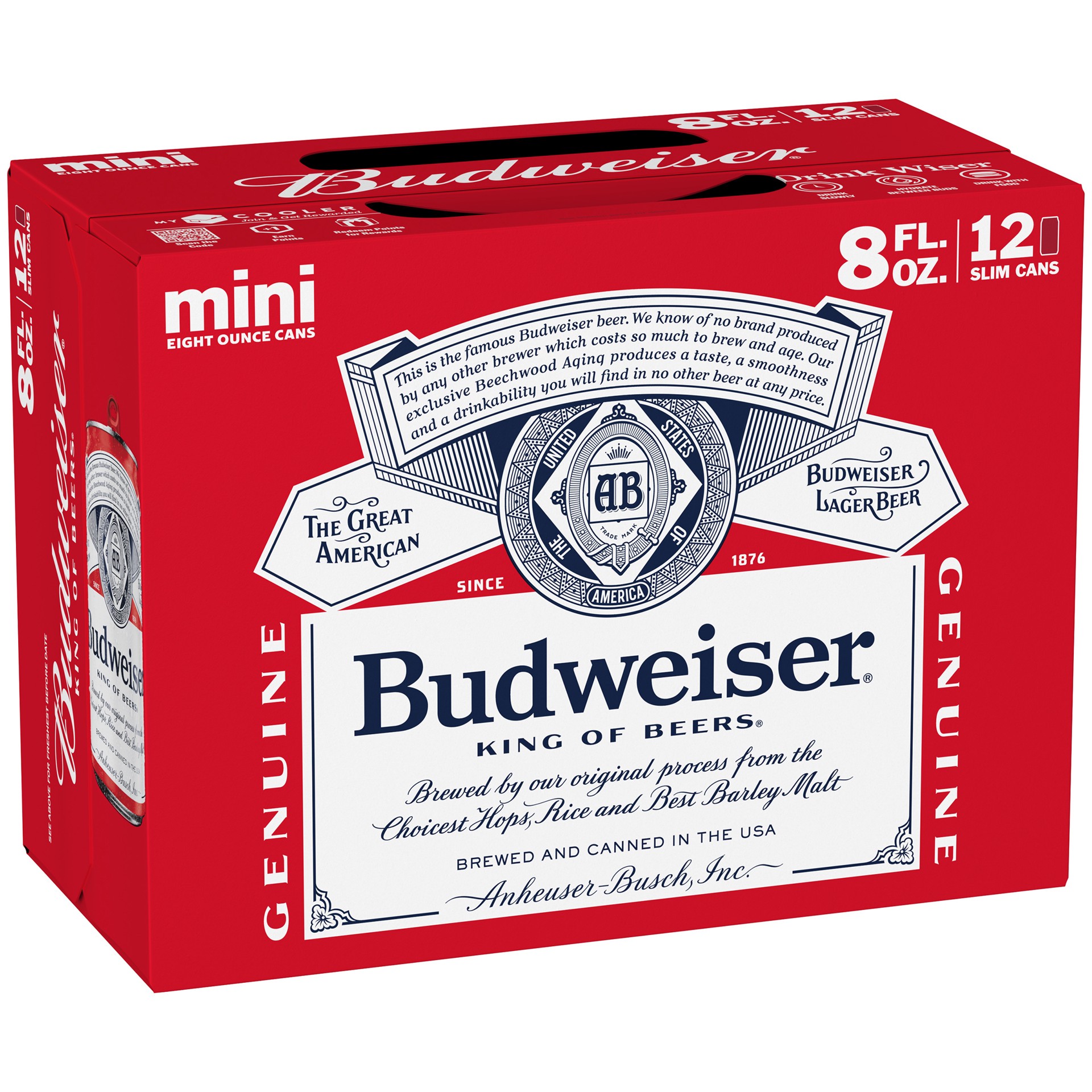 slide 1 of 8, Budweiser Beer, 12 Pack 8 fl. oz. Cans, 5.0% ABV, 12 ct; 8 fl oz