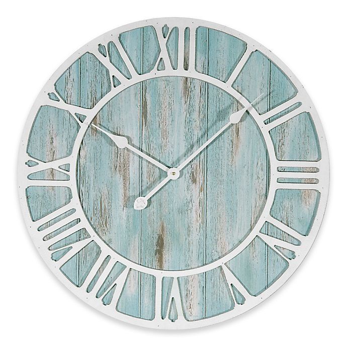 slide 1 of 3, La Crosse Technology Round Coastal Clock - Blue, 23.5 in