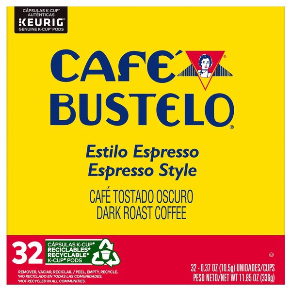 slide 1 of 1, Café Bustelo Espresso Style, Dark Roast Coffee, Keurig K-Cup Pods, 32 Count Box, 32 ct