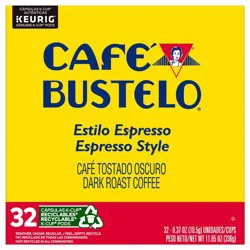 Café Bustelo Espresso Style, Dark Roast Coffee, Keurig K-Cup Pods, 32 Count Box