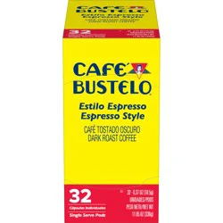 Café Bustelo Espresso Style, Dark Roast Coffee, Single Serve Pods, 32 Count