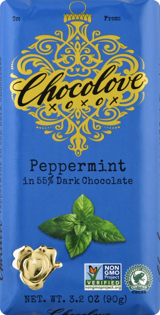 slide 1 of 9, Chocolove 55% Dark Chocolate Peppermint Bar, 3.2 oz