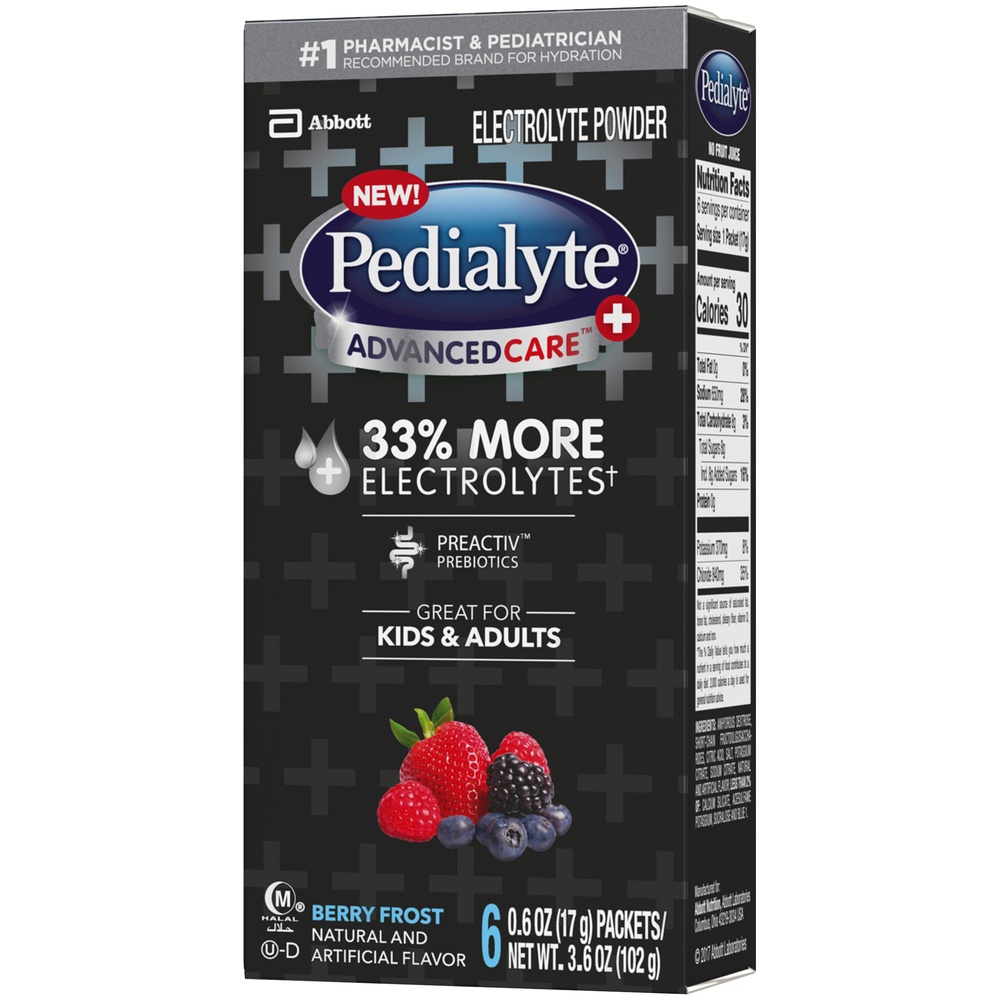 slide 4 of 8, Pedialyte AdvancedCare Plus Berry Frost Electrolyte Powder 6 - 0.6 oz Packets, 6 ct