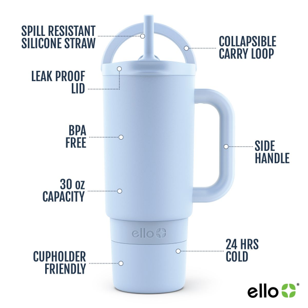 slide 8 of 17, Ello Port 30oz SS Tumbler - Halogen Blue, 30 oz