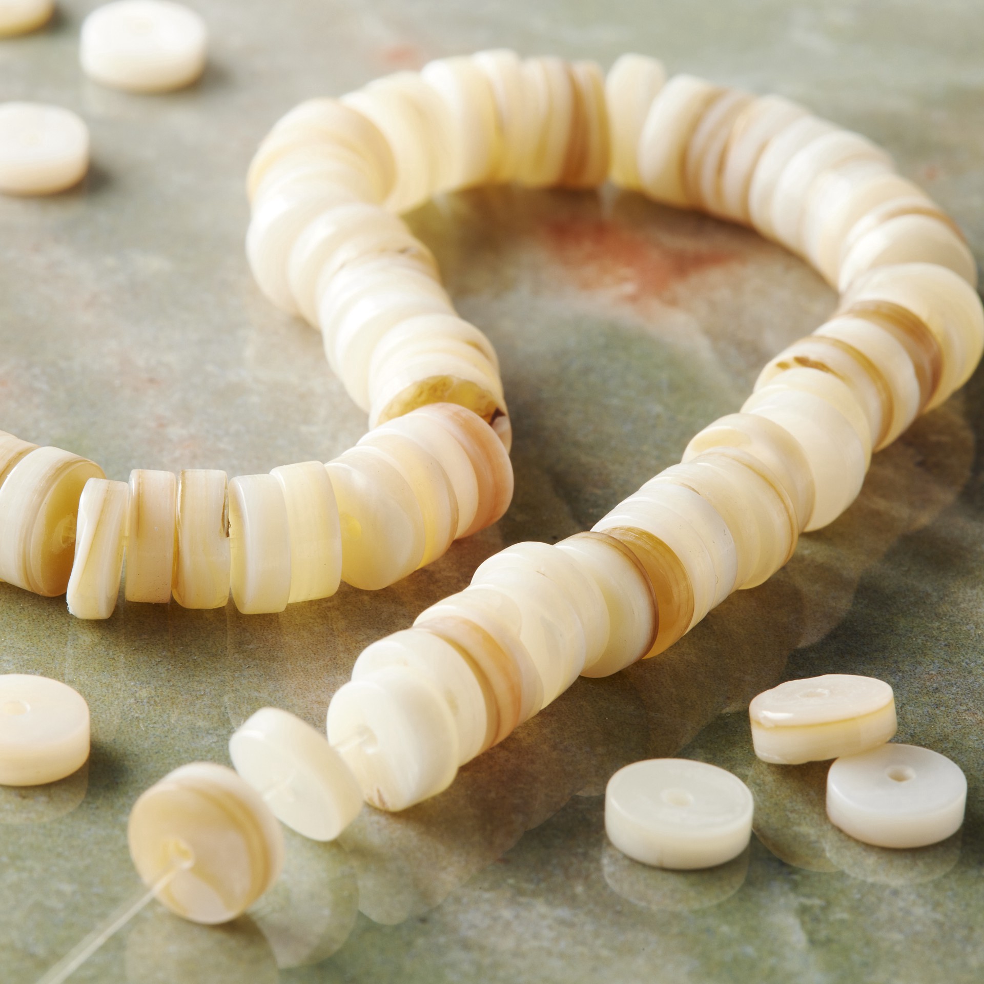 slide 3 of 3, White Shell Rondel Beads, 7mm By Bead Landing, 7mm