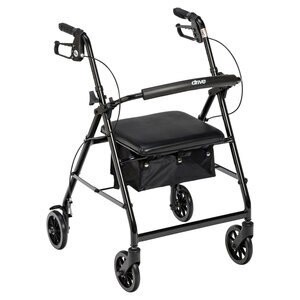 slide 1 of 1, Drive Medical Walker Rollator With 6" Wheels, Fold Up Removable Back Support And Padded Seat, Black, 6 in