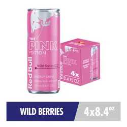 Red Bull Pink Edition Energy Drink, Wild Berries, 8.4 fl. oz., Pack of 4 cans, with 80mg Caffeine, Taurine & B Vitamins