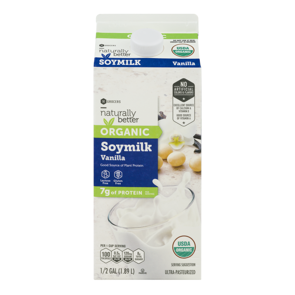 slide 1 of 1, SE Grocers Naturally Better Organic Soy Milk Vanilla, 1/2 gal