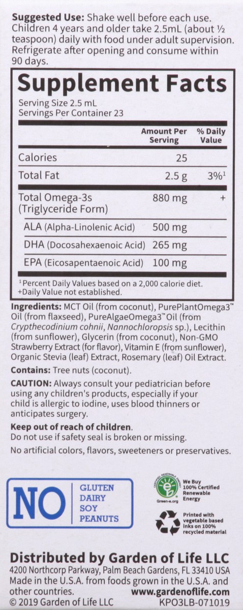 slide 2 of 9, Garden of Life Kids Plant Omega-3 Liquid Strawberry, 1 ct