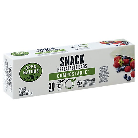 slide 1 of 1, Open Nature Bags Resealable Compostable Quart, 30 ct