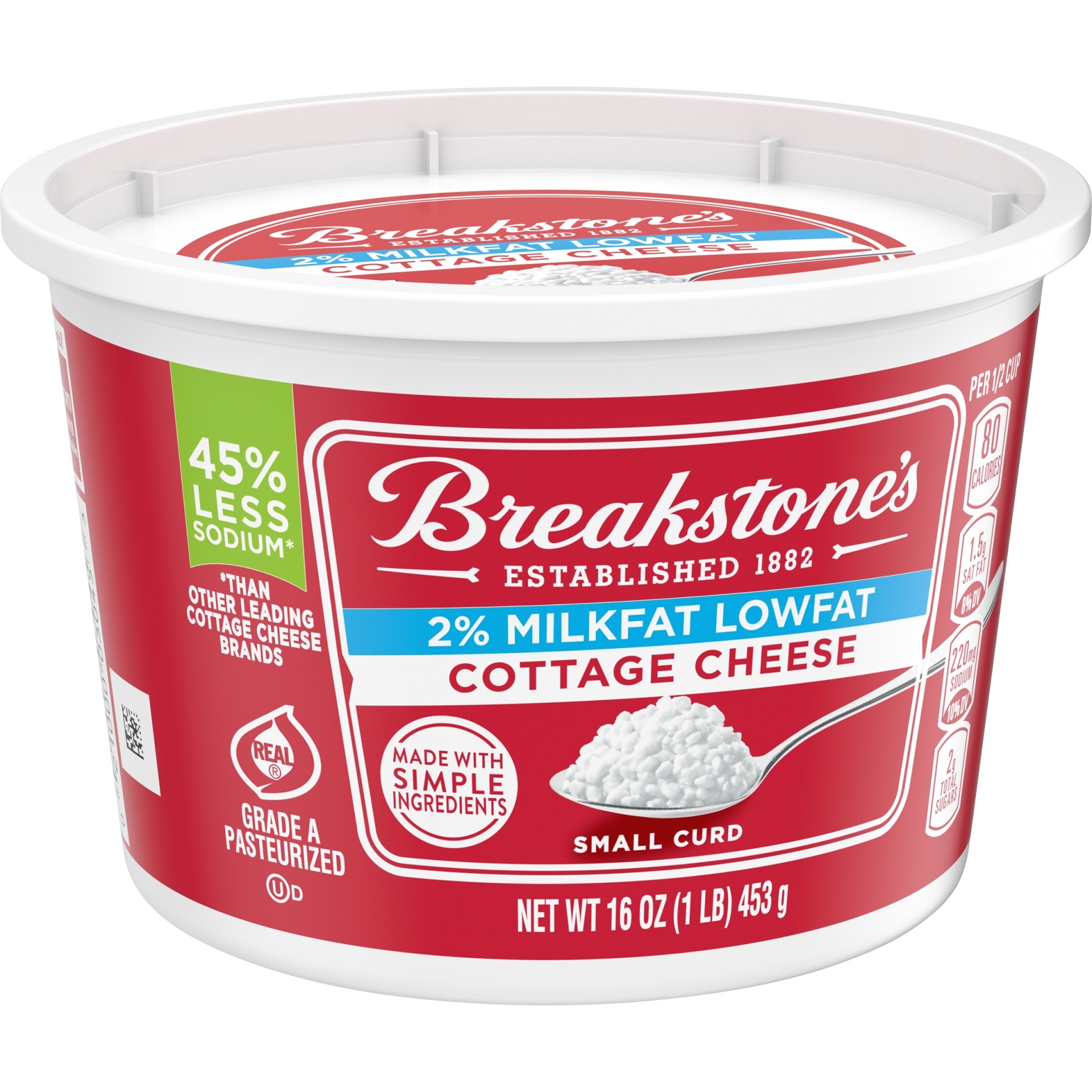 slide 2 of 6, Breakstone's Lowfat Small Curd Cottage Cheese with Low Sodium & 2% Milkfat, 16 oz