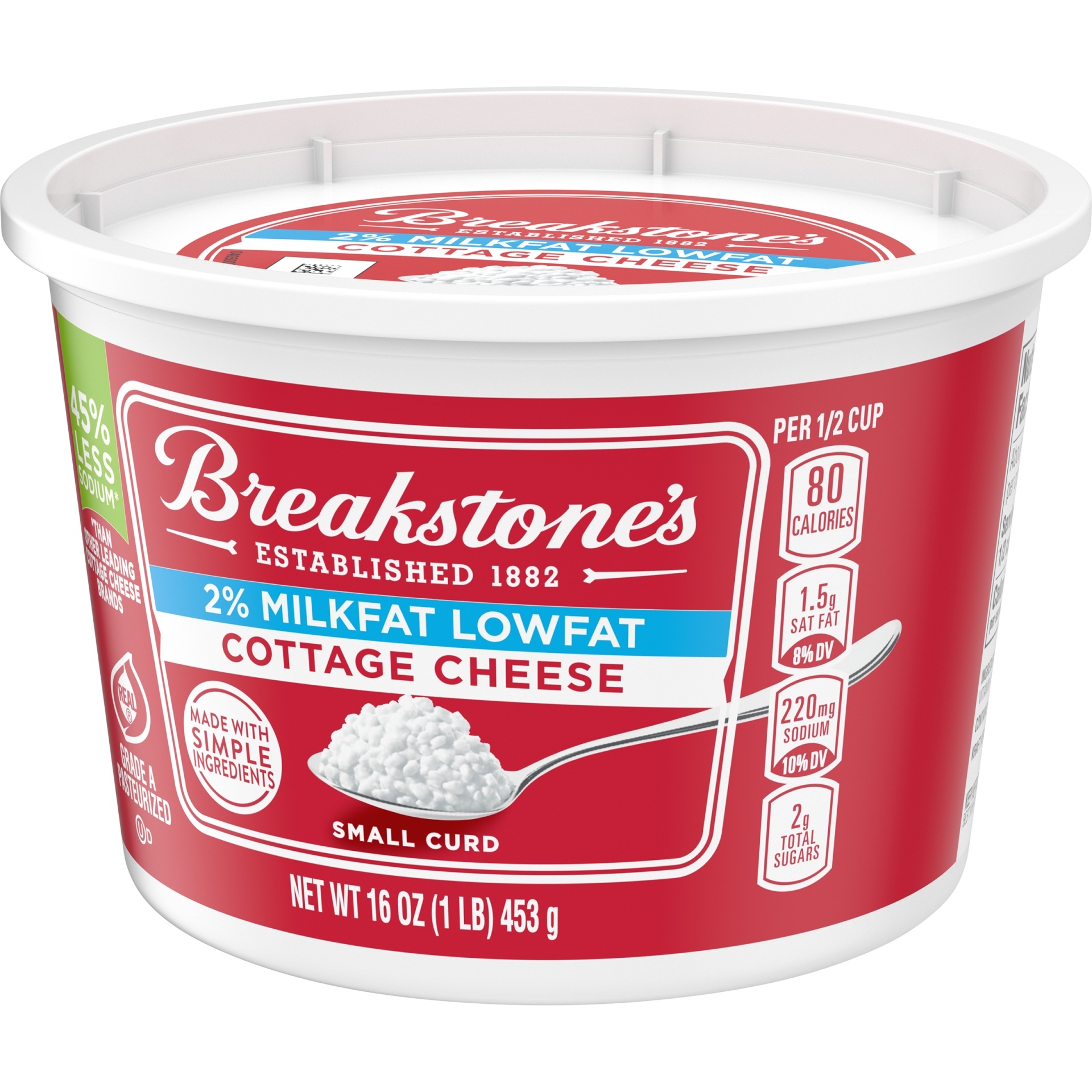 slide 3 of 6, Breakstone's Lowfat Small Curd Cottage Cheese with Low Sodium & 2% Milkfat, 16 oz