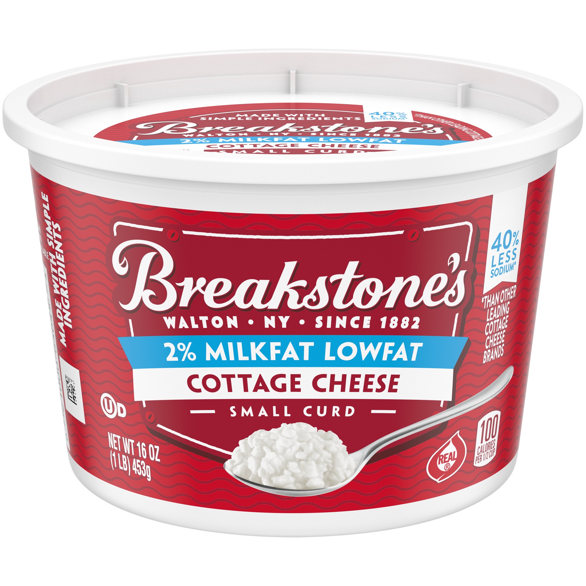 slide 1 of 23, Breakstone's Lowfat Small Curd Cottage Cheese with Low Sodium & 2% Milkfat, 16 oz Tub, 16 oz