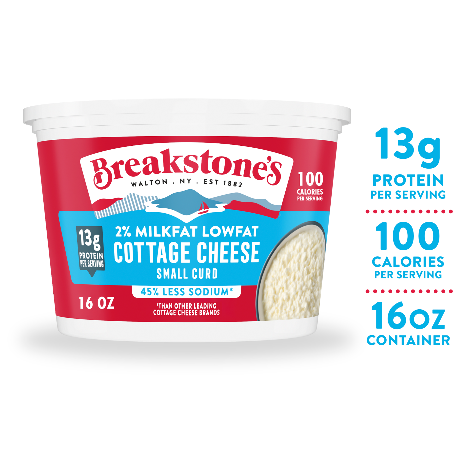 slide 1 of 23, Breakstone's Lowfat Small Curd Cottage Cheese Sodium 2% Milkfat, 16 oz Tub, 16 oz