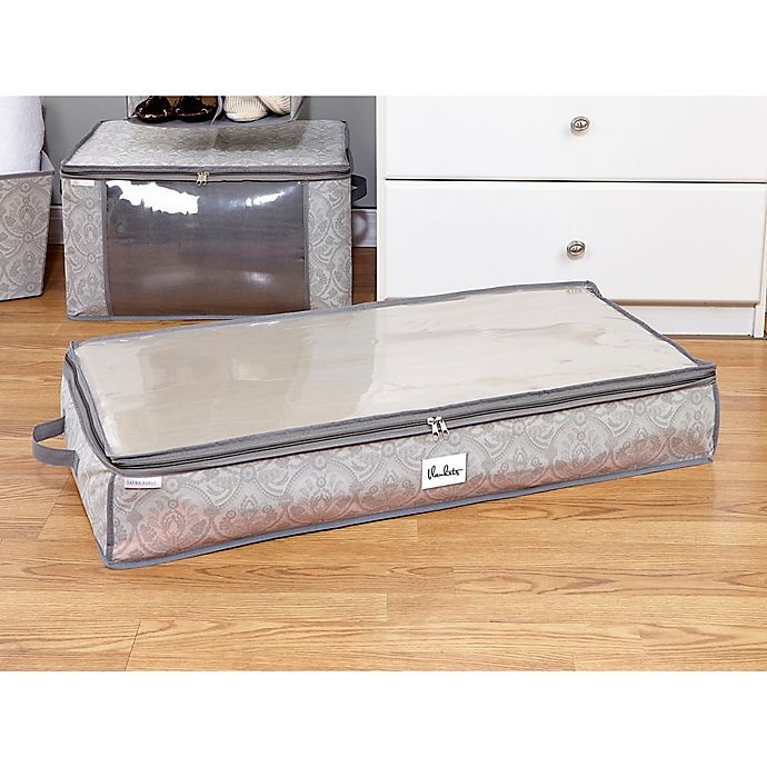 slide 2 of 3, Laura Ashley Almeida Non-Woven Under-the-Bed Storage Box - Grey, 40 in x 18 in