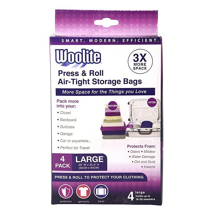 slide 2 of 7, Woolite Air-Tight Hand-Roll Large Vacuum Storage Bags - White, 4 ct