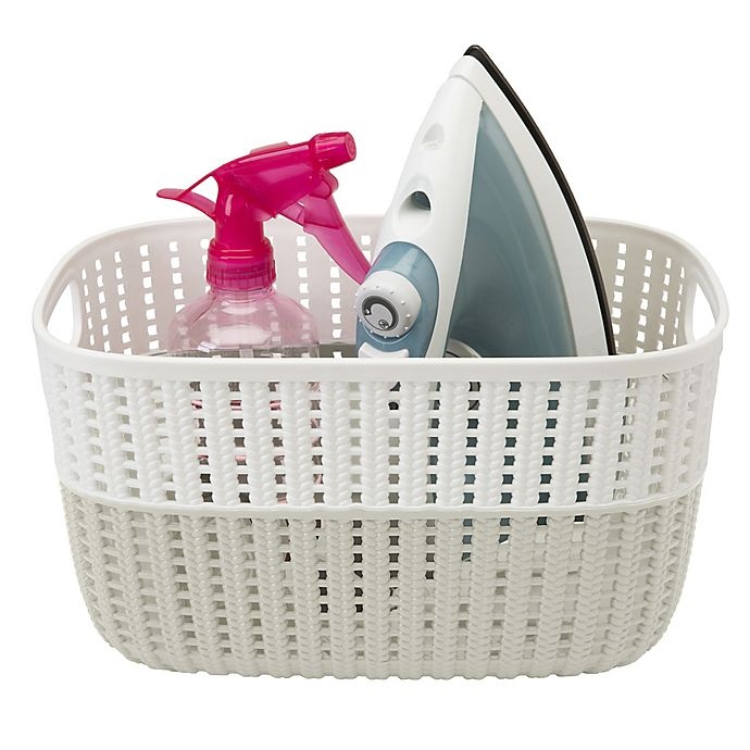 slide 3 of 3, Simplify 2-Tone Decorative Medium Storage Basket - Heather Grey, 1 ct