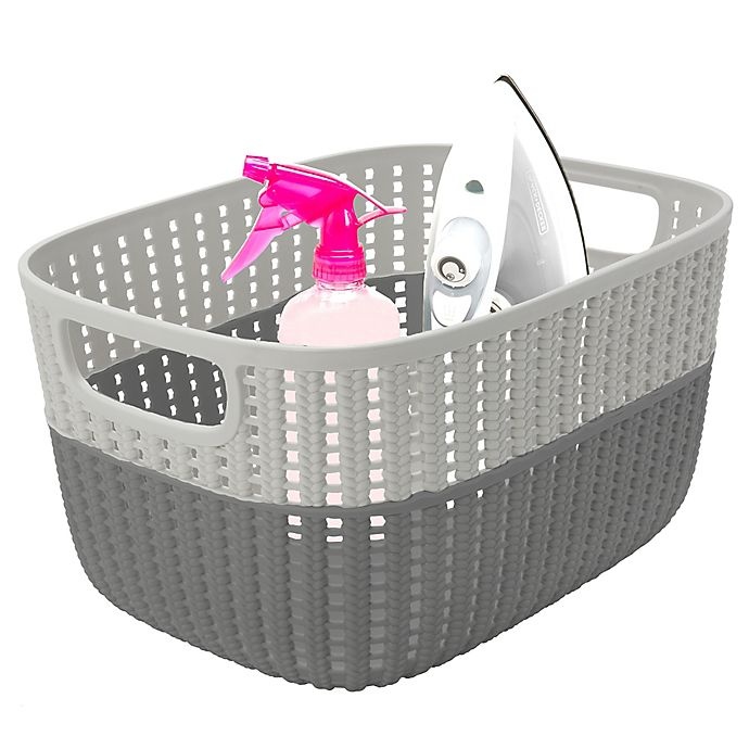 slide 2 of 4, Simplify 2-Tone Decorative Medium Storage Basket - Grey, 1 ct