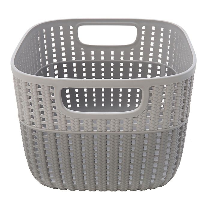 slide 3 of 4, Simplify 2-Tone Decorative Medium Storage Basket - Grey, 1 ct