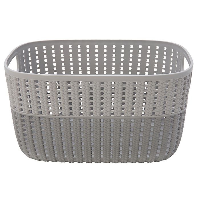 slide 4 of 4, Simplify 2-Tone Decorative Medium Storage Basket - Grey, 1 ct