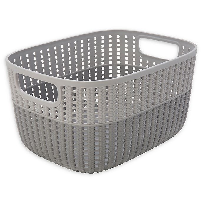 slide 1 of 4, Simplify 2-Tone Decorative Medium Storage Basket - Grey, 1 ct