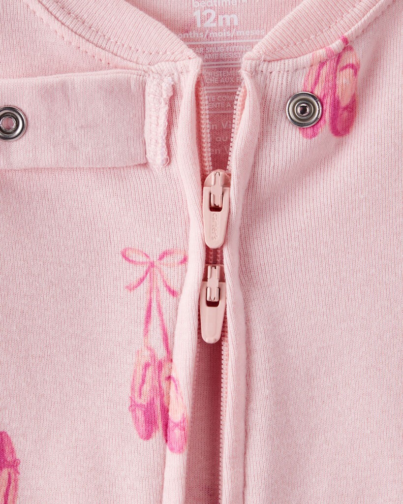 slide 2 of 3, Carter's Carters Toddler Girl Ballet 100% Cotton 2-Way Zip 1-Piece Pajamas Pink 2T, 1 ct