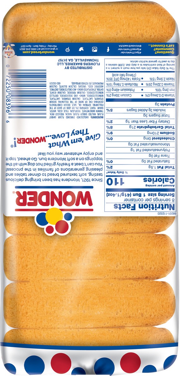 slide 8 of 10, Wonder Bread Frankfurter Buns, Top Sliced Hot Dog Buns, 8 Count, 8 ct
