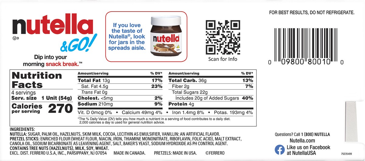slide 5 of 12, Nutella & Go! Hazelnut Spread + Pretzel Sticks 4 - 1.9 oz Packs, 4 ct