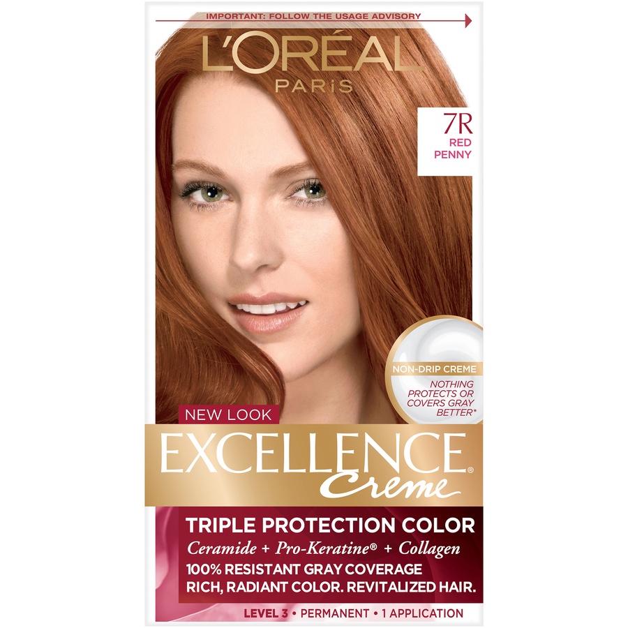 slide 2 of 8, L'Oréal Paris Excellence CrÃ¨me Triple Protection Hair Color - 7R Red Penny, 1 ct
