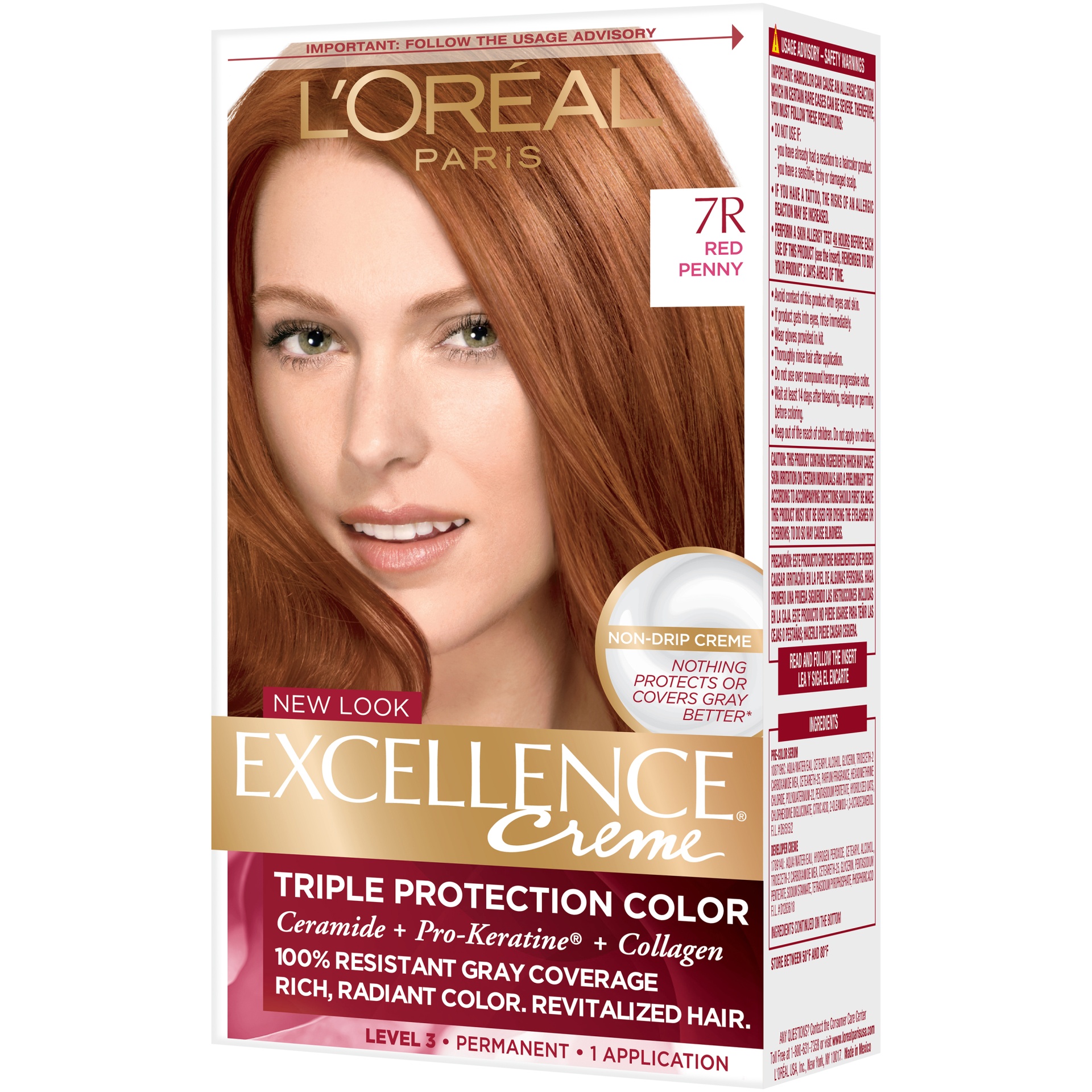 slide 4 of 8, L'Oréal Paris Excellence CrÃ¨me Triple Protection Hair Color - 7R Red Penny, 1 ct