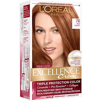 slide 1 of 8, L'Oréal Paris Excellence CrÃ¨me Triple Protection Hair Color - 7R Red Penny, 1 ct