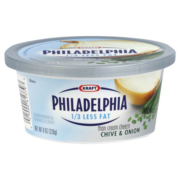 slide 1 of 1, Kraft Philadelphia Soft Cream Cheese Light Chive & Onion, 7.5 oz