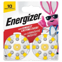 Energizer Hearing Aid Batteries Size 10, Yellow Tab, 16 Pack
