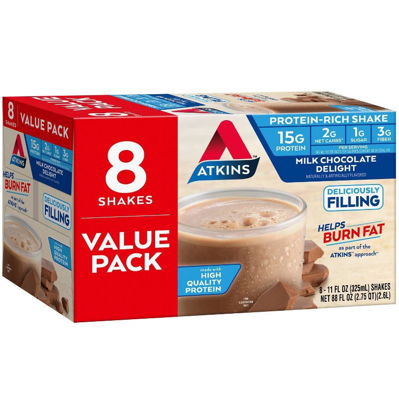 slide 6 of 10, Atkins Nutritional Shake - Milk Chocolate Delight, 8 ct; 11 fl oz