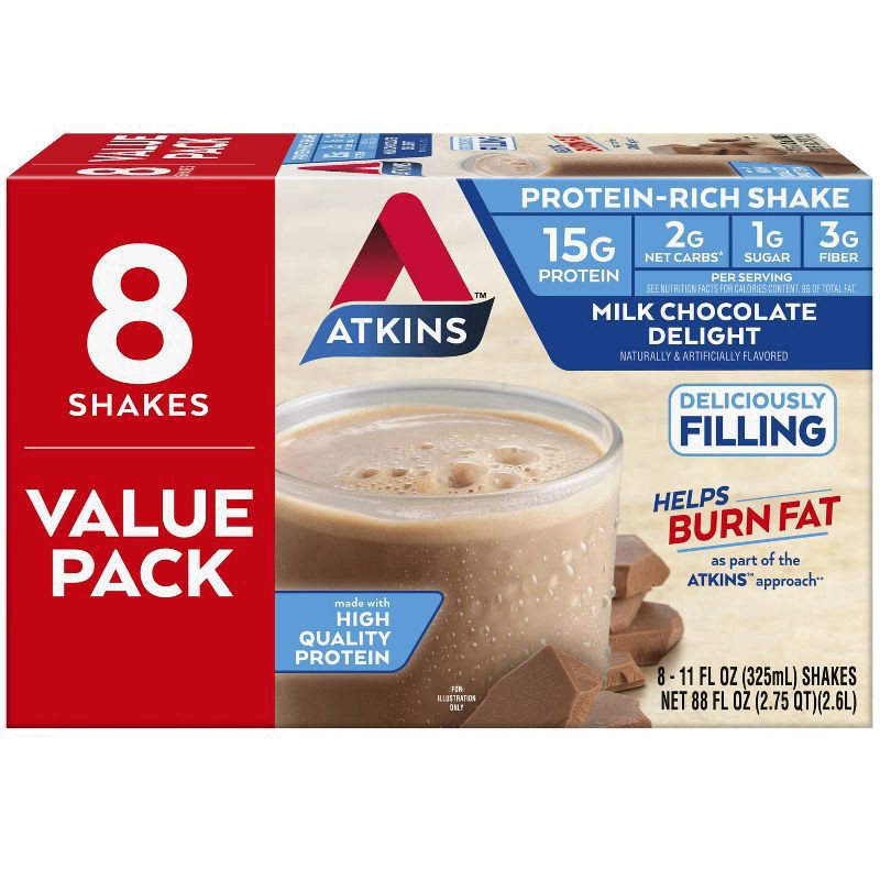 slide 1 of 10, Atkins Nutritional Shake - Milk Chocolate Delight, 8 ct; 11 fl oz
