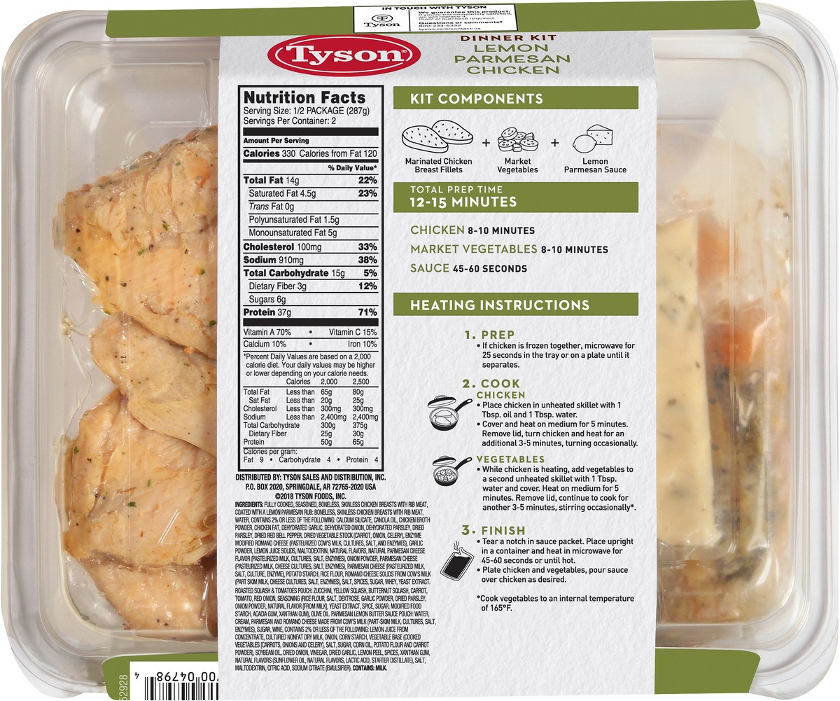 slide 4 of 7, Tyson Fully Cooked Lemon Parmesan Chicken Dinner Kit, 20.5 oz. (Frozen), 581.16 g