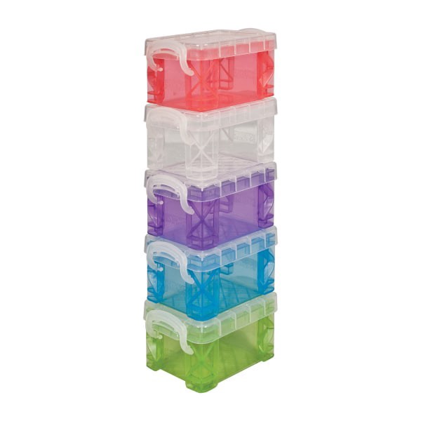 slide 1 of 5, Super Stacker Pixie Storage Boxes, 9-1/2""H X 2-7/16""W X 3-1/4""D, Multicolor, Set Of 5 Boxes, 1 ct