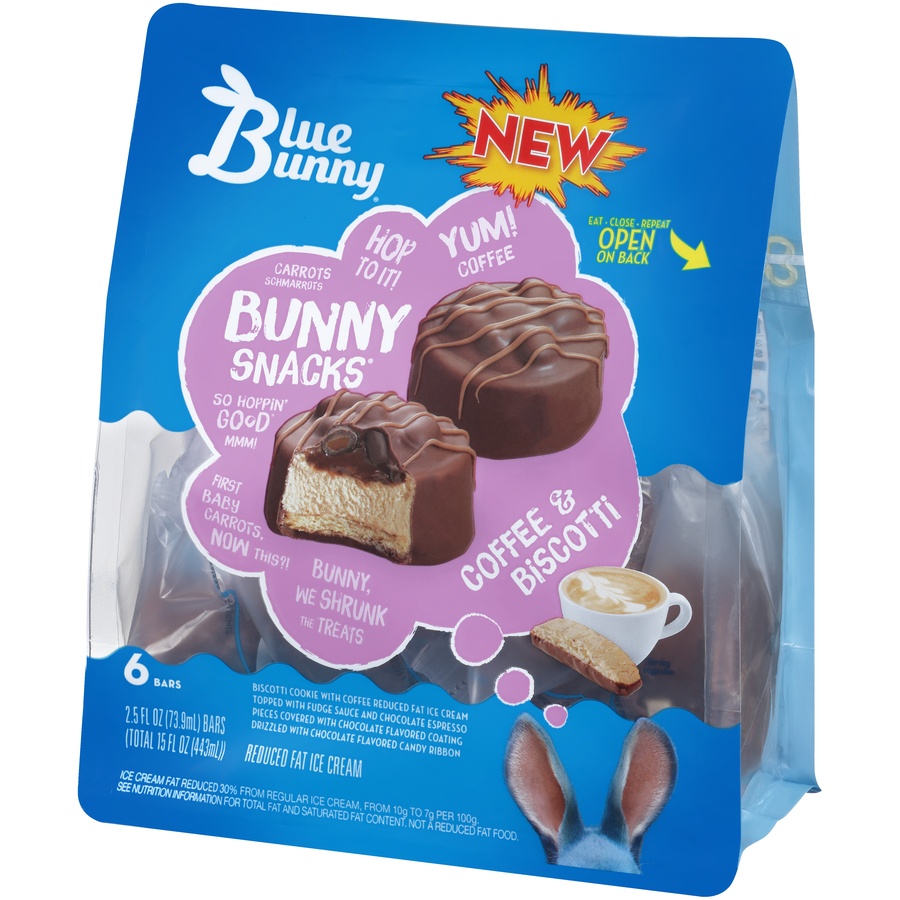 slide 3 of 8, Blue Bunny Bunny Snacks Coffee & Biscotti Reduced Fat Ice Cream Bars, 6 ct; 2.5 fl oz