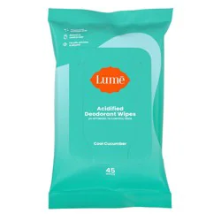 Lume Women’s Acidified Deodorant Wipes For Pits, Privates & Beyond - Cool Cucumber - Flushable - 45 Count