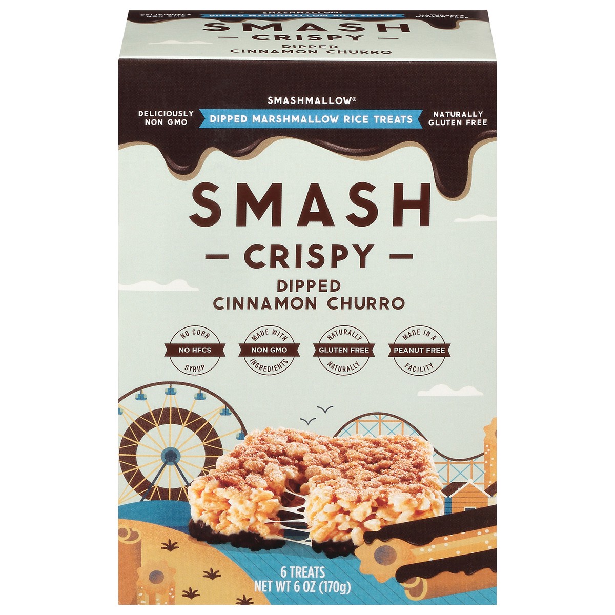 slide 1 of 14, SmashMallow Smash Crispy Dipped Cinnamon Churro Marshmallow Rice Treats 6 ea, 6 ct