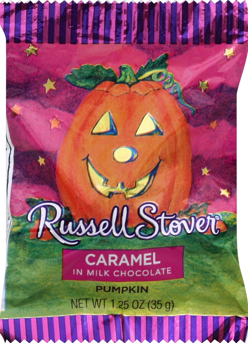 slide 5 of 5, Russell Stover Caramel, In Milk Chocolate, Pumpkin, 1.25 oz