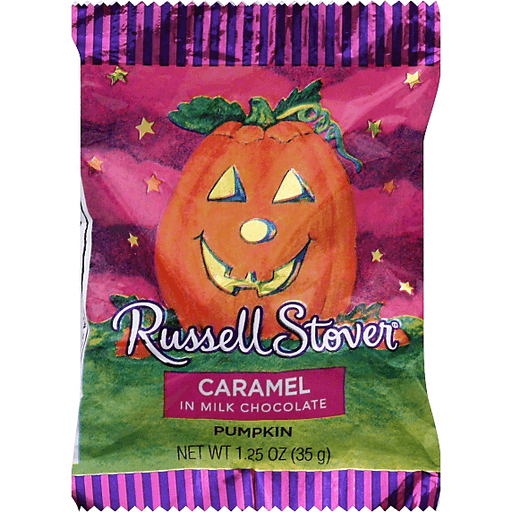 slide 1 of 5, Russell Stover Caramel, In Milk Chocolate, Pumpkin, 1.25 oz