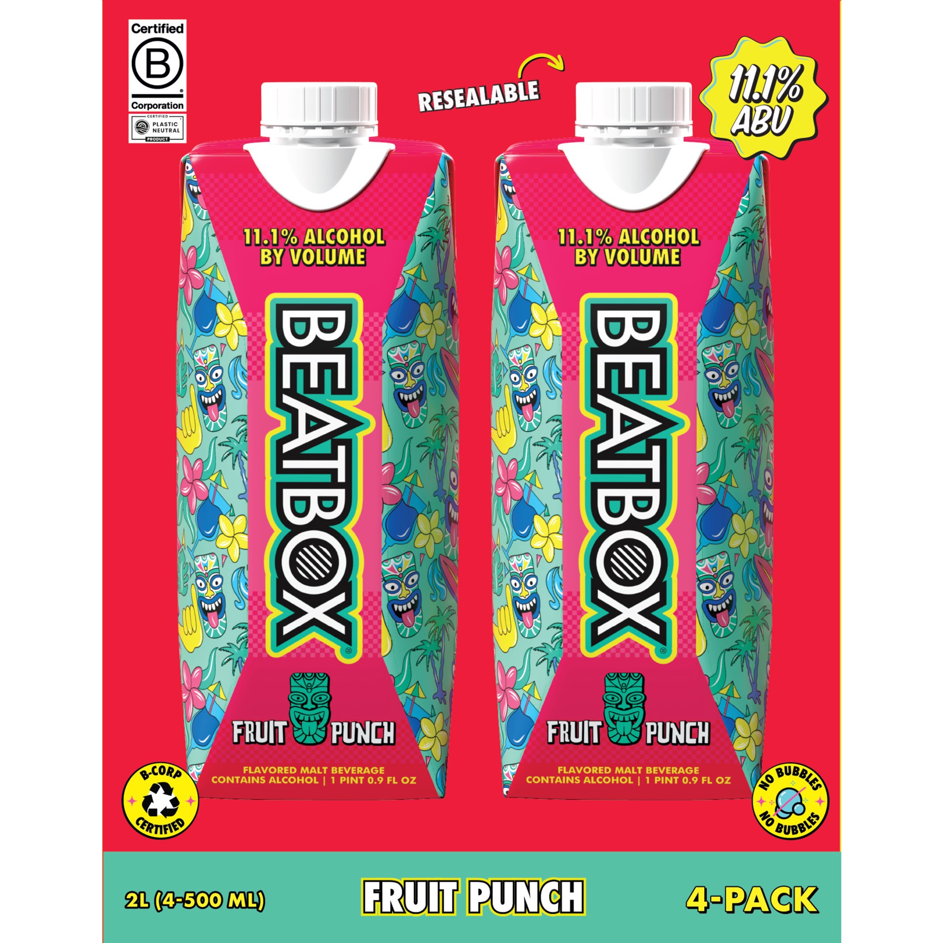 slide 1 of 7, BeatBox Fruit Punch Flavored Malt Beverage, 4 Pack, 500 ml, 11.1% ABV, 4 ct; 500 ml