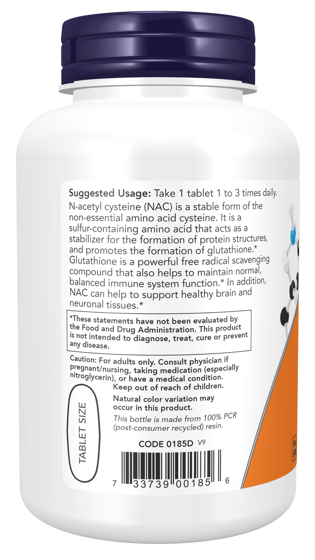 slide 3 of 4, NOW Supplements, NAC (N-Acetyl-Cysteine) 1,000 mg, Free Radical Protection*, 120 Tablets, 120 ct