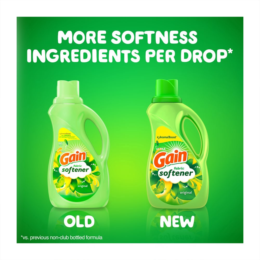 slide 6 of 6, Gain Liquid Fabric Softener, Original Scent, 100 FL OZ LIQ., 136 Loads, Smooth Touch - softness you can feel, 3.15 qt