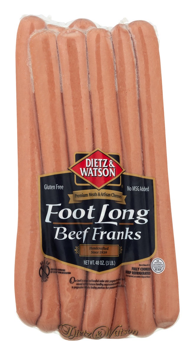 slide 1 of 11, Dietz & Watson Foot Long Beef Franks, 48 oz